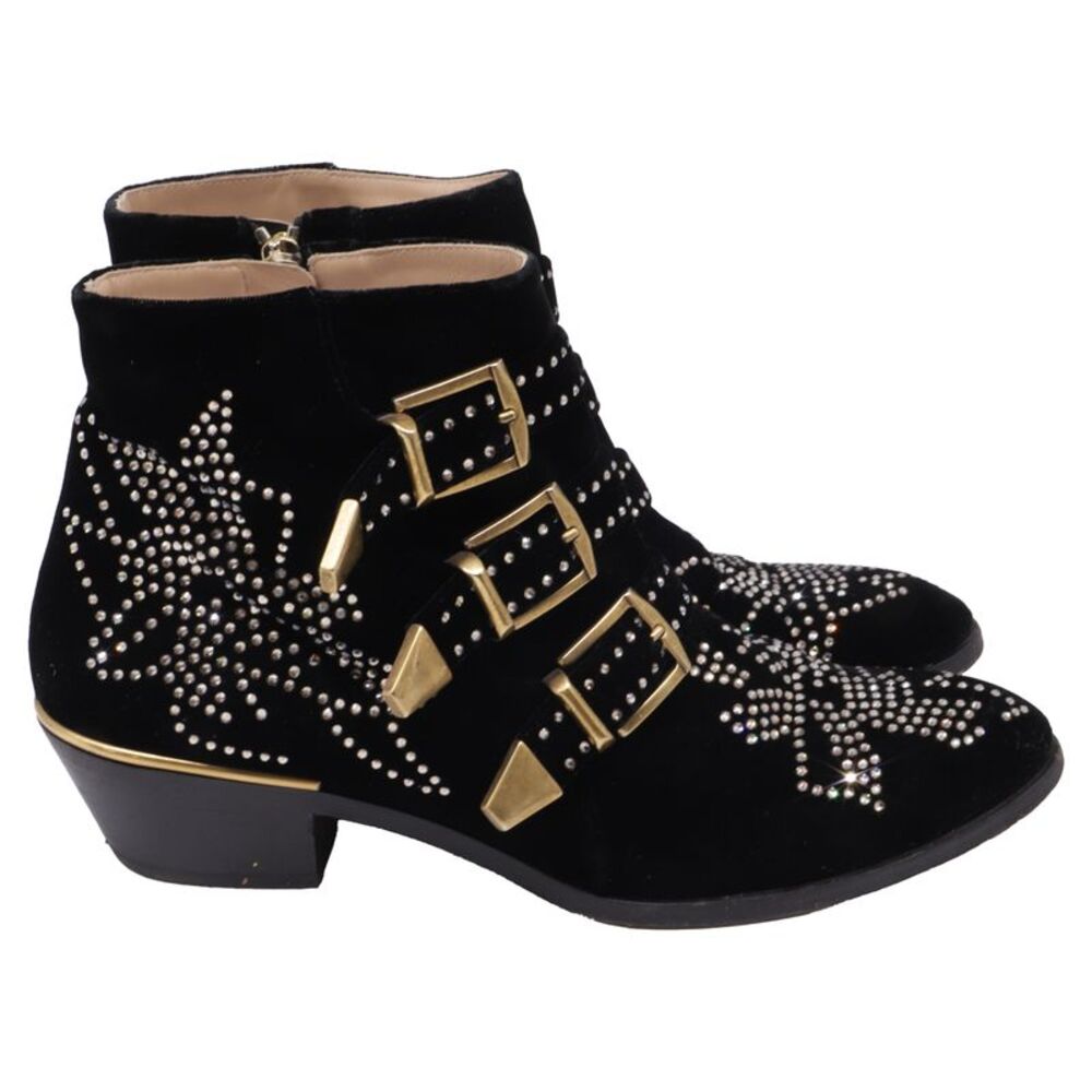 Chloé Susanna Studded Ankle Boots in Black Velvet